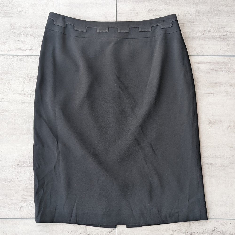 Simon Chang Black Lined Slit A Line Midi Pencil Skirt Womens Size 8